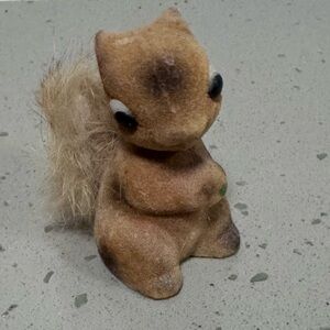 Vintage 1970s Flocked Squirrel with Real Fur Tail